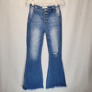 Kancan Women's Junior's Size 7 Jeans Button Fly Raw Hem Flare High Rise